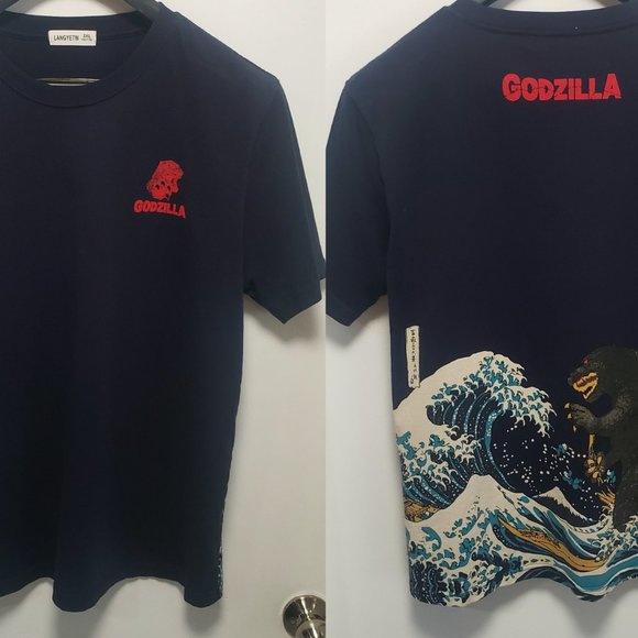 GODZILLA GOJIRA BLUE UKIYOE TSUNAMI WAVE T-SHIRT SIZE 3XL